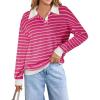 imageBlooming Jelly Womens Striped Sweatshirt Collared Cute Long Sleeve Tops Fall Fashion 2024 Trendy Ladies Casual Winter ShirtPink Raspberry