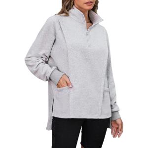 imageBlooming Jelly Women Oversized Sweatshirt Fleece Quarter Zip Pullover Casual Long Sleeve Tops Fall Outfits with PocketsGrey