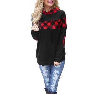 imageBlooming Jelly Womens Color Block Plaid Shirt Crewneck Sweatshirt Elbow Patches Pullover Sweatshirt TopMuticolor