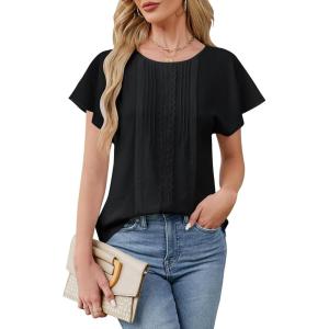 imageBlooming Jelly Womens Dressy Casual Tops White Summer Blouses Ruffle Sleeve Pleated Flowy Shirt Work TopBlack