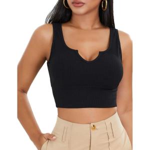 imageBlooming Jelly Womens Sexy Sleeveless Crop Tank Tops Summer Going Out Top Square Neck Ribbed Racerback Tee ShirtsBlack