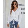 imageBlooming Jelly Womens Off Shoulder Sweaters Oversized V Neck Shirts Long Sleeve Ruched Knit Pullover TopsWhite