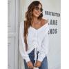imageBlooming Jelly Womens Off Shoulder Sweaters Oversized V Neck Shirts Long Sleeve Ruched Knit Pullover TopsWhite