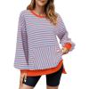 imageBlooming Jelly Women Oversized Sweatshirt Fall Top Crewneck Long Sleeve Shirt Casual Outfits Striped Y2K PulloverStriped Orange