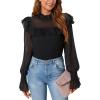 imageBlooming Jelly Womens Mock Neck Dressy Sweater Sheer Long Sleeve Ruffle Pullover Shirt Business Casual Knit Fall TopsBlack1