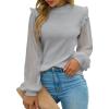 imageBlooming Jelly Womens Mock Neck Dressy Sweater Sheer Long Sleeve Ruffle Pullover Shirt Business Casual Knit Fall TopsGrey
