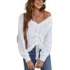imageBlooming Jelly Womens Off Shoulder Sweaters Oversized V Neck Shirts Long Sleeve Ruched Knit Pullover TopsWhite