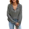 imageBlooming Jelly Womens Sweater Long Sleeve Quarter Zip Pullover Casual Loose Fit Cable Knit TopsGrey01