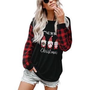 imageBlooming Jelly Womens Knit Pullover Sweaters Crewneck Long Sleeve Star Print Lightweight Cute TopPlaidblack