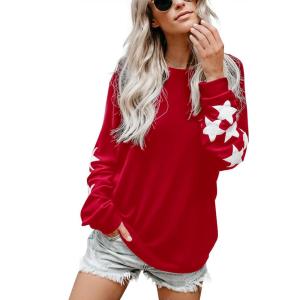 imageBlooming Jelly Womens Knit Pullover Sweaters Crewneck Long Sleeve Star Print Lightweight Cute TopRed