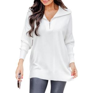 imageBlooming Jelly Womens Sweater Long Sleeve Quarter Zip Pullover Casual Loose Fit Cable Knit TopsWhite02