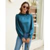 imageBlooming Jelly Womens Business Casual Tops Long Sleeve Work Shirts Mock Neck Dressy Tops Satin Silk Fall Outfits 2024Turquoise