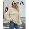 imageBlooming Jelly Womens Chunky Sweater Crewneck Sweatshirt Knit Lantern Sleeve Oversized Pullover Sweater with PearlsBeige