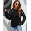 imageBlooming Jelly Womens Chunky Sweater Crewneck Sweatshirt Knit Lantern Sleeve Oversized Pullover Sweater with PearlsBlack