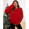 imageBlooming Jelly Womens Chunky Sweater Crewneck Sweatshirt Knit Lantern Sleeve Oversized Pullover Sweater with PearlsRed