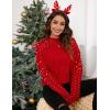 imageBlooming Jelly Womens Chunky Sweater Crewneck Sweatshirt Knit Lantern Sleeve Oversized Pullover Sweater with PearlsRed