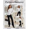 imageBlooming Jelly Womens Fall Sweaters Dressy Casual Pullover Tops Puff Long Sleeve Cable Knit Business Jumper Shirt BlouseWhite
