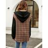 imageBlooming Jelly Womens Plaid hooded Flannel Shirts Long Sleeve Hoodies Shacket Button Down Oversized Color Block Fall TopsBrown 6
