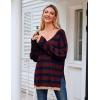 imageBlooming Jelly Womens Striped Sweater Oversized V Neck Side Slit Cute Long Sleeve Tops Pullover Fall 2024 Trendy Casual TunicCrimson  Navy