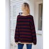 imageBlooming Jelly Womens Striped Sweater Oversized V Neck Side Slit Cute Long Sleeve Tops Pullover Fall 2024 Trendy Casual TunicCrimson  Navy