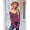 imageBlooming Jelly Womens Striped Sweater Oversized V Neck Side Slit Cute Long Sleeve Tops Pullover Fall 2024 Trendy Casual TunicPink  Green