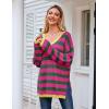 imageBlooming Jelly Womens Striped Sweater Oversized V Neck Side Slit Cute Long Sleeve Tops Pullover Fall 2024 Trendy Casual TunicPink  Green