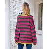 imageBlooming Jelly Womens Striped Sweater Oversized V Neck Side Slit Cute Long Sleeve Tops Pullover Fall 2024 Trendy Casual TunicPink  Green