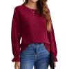 imageBlooming Jelly Women Long Sleeve Sweaters Lightweight Blouse Crew Neck Pullover Shirt Fall Knit Tops Clothes 2023Red