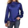 imageBlooming Jelly Womens Business Casual Tops Long Sleeve Work Shirts Mock Neck Dressy Tops Satin Silk Fall Outfits 2024Deep Blue