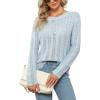imageBlooming Jelly Womens Casual Fall Sweaters Dressy Knitted Pullover Crew Neck Long Sleeve Hollow Out TopsBlue