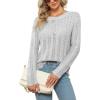 imageBlooming Jelly Womens Casual Fall Sweaters Dressy Knitted Pullover Crew Neck Long Sleeve Hollow Out TopsGrey