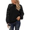 imageBlooming Jelly Womens Chunky Sweater Crewneck Sweatshirt Knit Lantern Sleeve Oversized Pullover Sweater with PearlsBlack