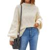 imageBlooming Jelly Womens Chunky Sweater Oversized Cable Knit Pullover Sweaters Fall Winter Mock Neck Balloon Sleeve TopsBeige