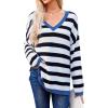 imageBlooming Jelly Womens Striped Sweater Oversized V Neck Side Slit Cute Long Sleeve Tops Pullover Fall 2024 Trendy Casual TunicBlack  White