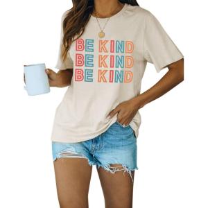 imageBlooming Jelly Womens Be Kind Shirt Short Sleeve Graphic Tees Loose Fit Tshirts Cute Casual Summer Tops Funny Teacher OutfitsBeige