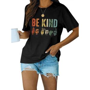 imageBlooming Jelly Womens Be Kind Shirt Short Sleeve Graphic Tees Loose Fit Tshirts Cute Casual Summer Tops Funny Teacher OutfitsColorful Rainbow Be Kind