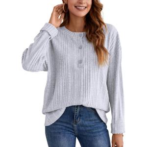 imageBlooming Jelly Womens Casual Fall Tops Long Sleeve Button Henley Lightweight Tunic Tops Grey