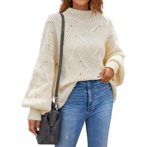 imageBlooming Jelly Womens Chunky Sweater Oversized Cable Knit Pullover Sweaters Fall Winter Mock Neck Balloon Sleeve TopsBeige