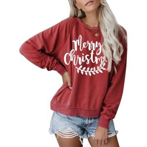 imageBlooming Jelly Womens Crewneck Sweatshirt Long Sleeve Raglan Letter Print Terry Casual Cute Pullover TopRed