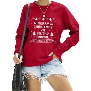 imageBlooming Jelly Womens Crewneck Sweatshirt Long Sleeve Raglan Letter Print Terry Casual Cute Pullover TopRedanimal