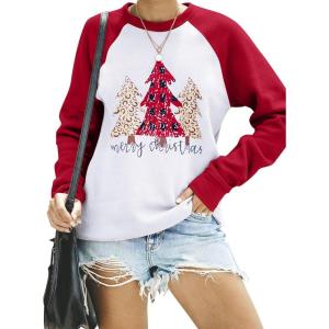 imageBlooming Jelly Womens Crewneck Sweatshirt Long Sleeve Raglan Letter Print Terry Casual Cute Pullover TopWhitechristmas Trees