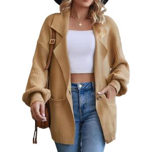 imageBlooming Jelly Womens Oversized Cardigans Chunky Open Front Trendy Dressy Fall Cardigan Sweaters 2023 Outerwear Winter CoatsKhaki