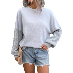 imageBlooming Jelly Womens Oversized Crewneck Sweatshirts Casual Fall Long Sleeve Cable Knit Chunky Pullover Sweater TopsGrey