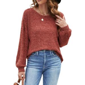 imageBlooming Jelly Womens Tunic Sweaters Lightweight Pullover Fall Tops Loose Fit 2023 Ladies Long Sweater to Wear with LeggingsRust