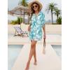 imageBlooming Jelly Womens Bathing Suit Cover Ups Bikini Swimsuit Coverup Drawstring Button Down Beach Dress ShirtBlue Leaf