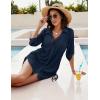 imageBlooming Jelly Womens Bathing Suit Cover Ups Bikini Swimsuit Coverup Drawstring Button Down Beach Dress ShirtDeep Blue