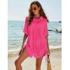 imageBlooming Jelly Womens Bathing Suit Cover Ups Bikini Swimsuit Coverup Drawstring Button Down Beach Dress ShirtHot Pink