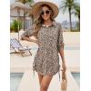 imageBlooming Jelly Womens Bathing Suit Cover Ups Bikini Swimsuit Coverup Drawstring Button Down Beach Dress ShirtLeopard Print