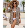 imageBlooming Jelly Womens Bathing Suit Cover Ups Bikini Swimsuit Coverup Drawstring Button Down Beach Dress ShirtLeopard Print