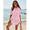 imageBlooming Jelly Womens Bathing Suit Cover Ups Bikini Swimsuit Coverup Drawstring Button Down Beach Dress ShirtPink